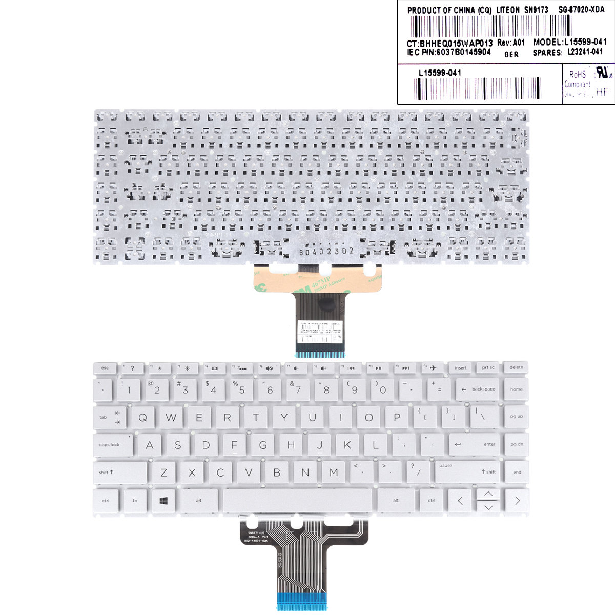 Picture of New Replacement Laptop Keyboard For 14-CE Silver   Backlit US，HP 14-BD 14-CC 14-CD 14m-cd 14-CE 14-CF 14-CK 14-CM SILVER(Without Backlit,win8) US Layout
